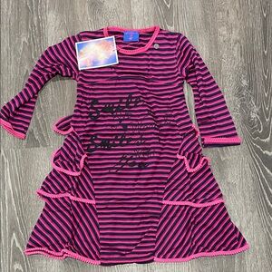NWT Mim-Pi Vibrant Pink and Black Striped Dress